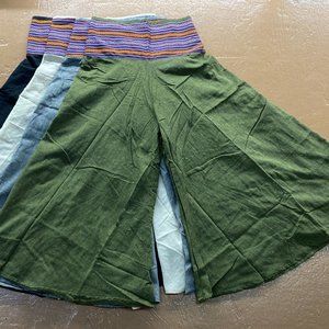 Bhutani Cotton Waist Wide-Leg Flare Pants - Solid (Green)